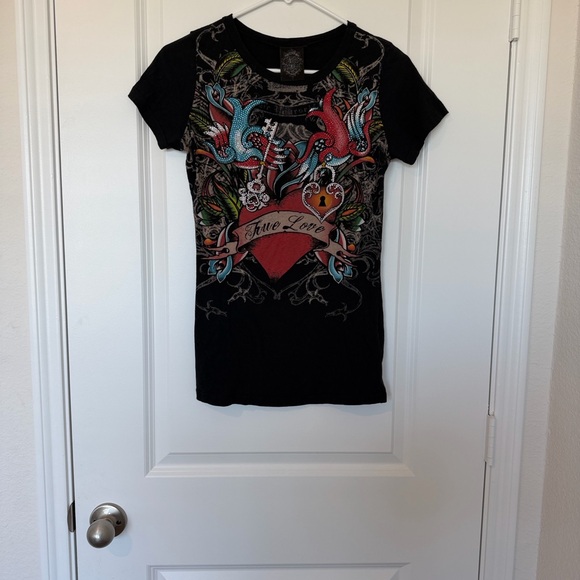 Vocal Tops - Vocal Black Tee with Heart and Bird Design